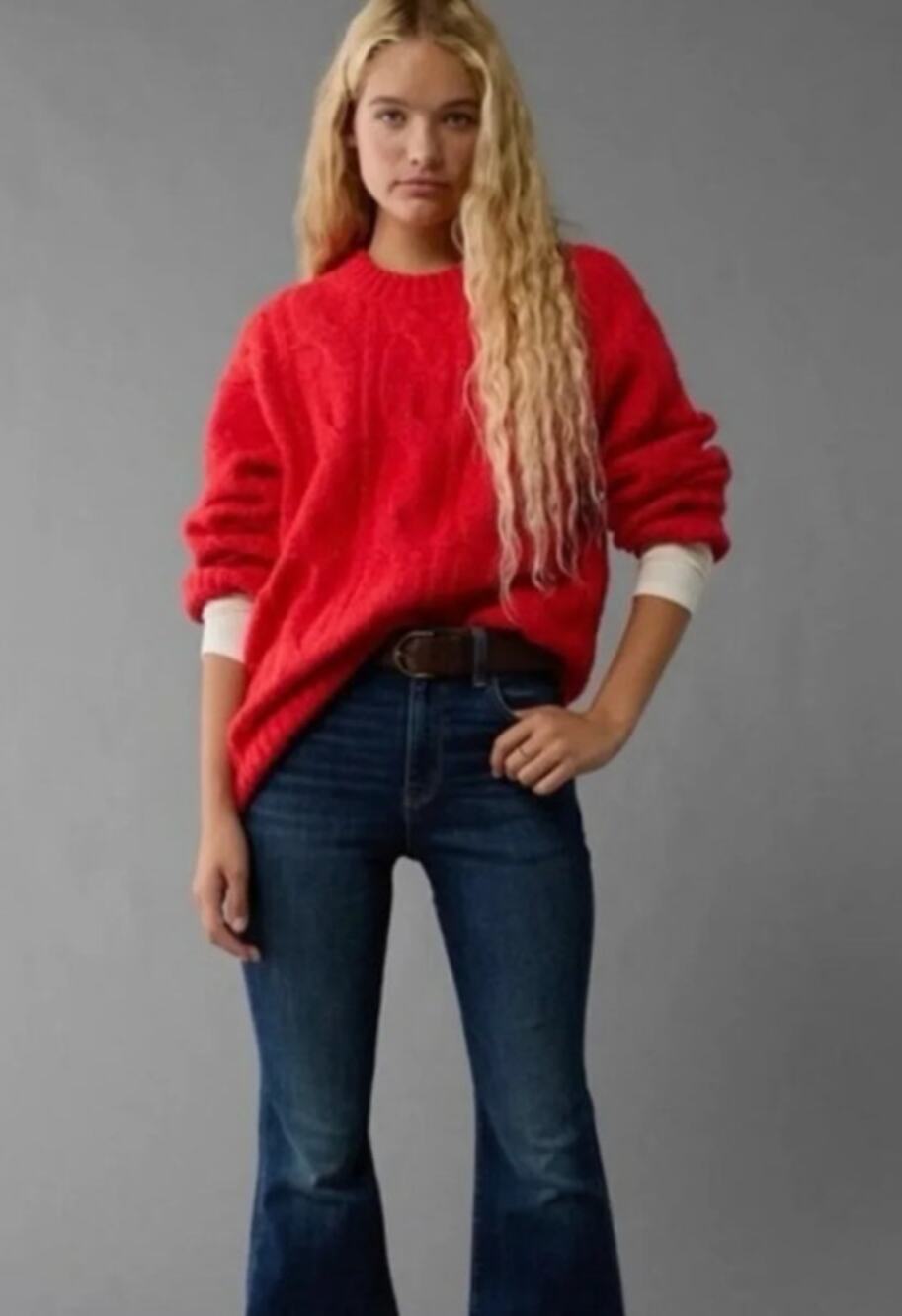 American Eagle Woah So Soft Cable Knit Sweater Red Size XS